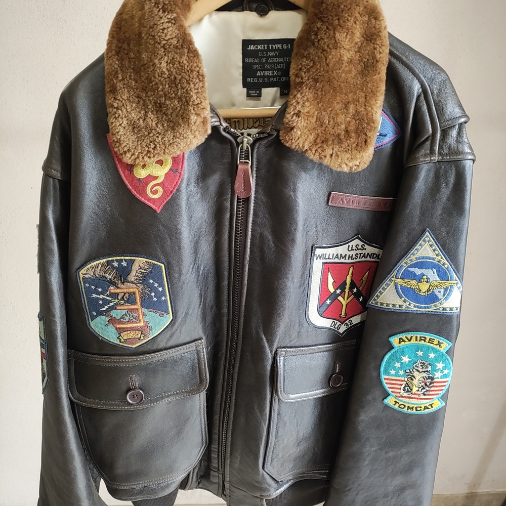 Avirex Black and Brown Bomber Jacket with Fur Collar